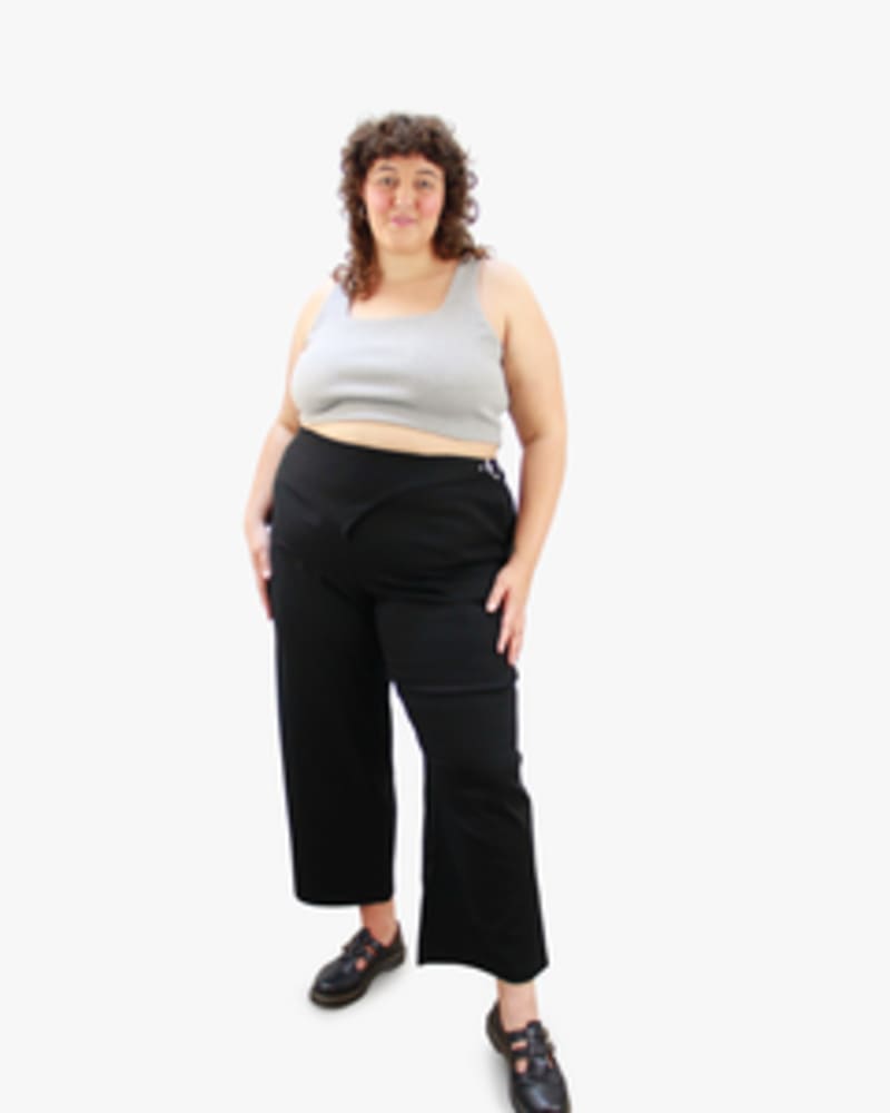 Front of a model wearing a size L Heart Belted Pant in BLACK by Lovefool. | dia_product_style_image_id:249542